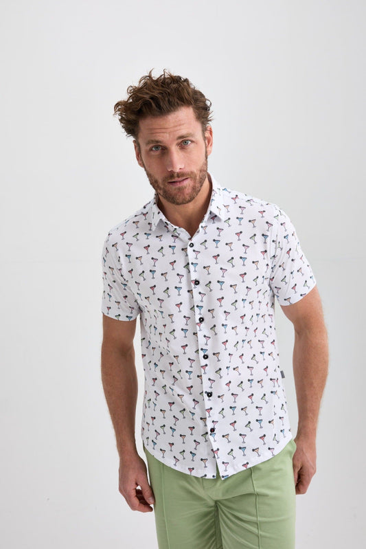White Margarita Short Sleeve Print Shirt