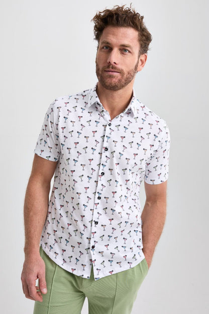 White Margarita Short Sleeve Print Shirt