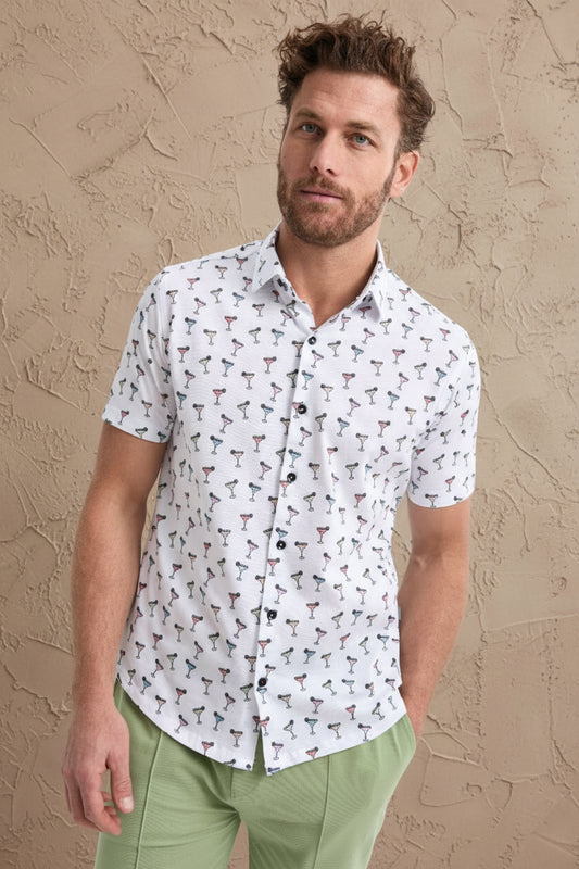 White Margarita Short Sleeve Print Shirt