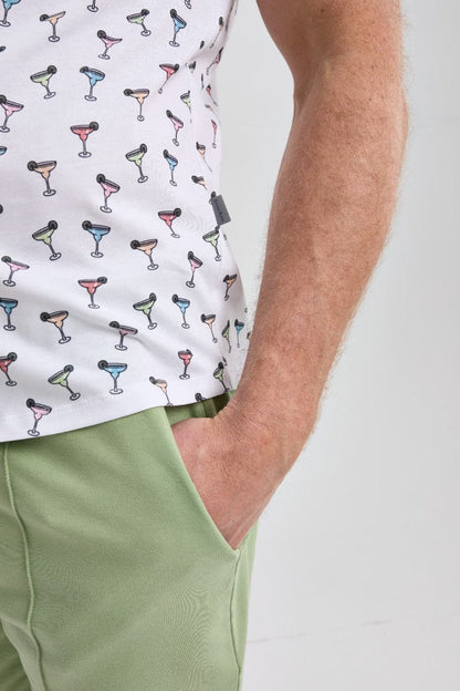 White Margarita Short Sleeve Print Shirt