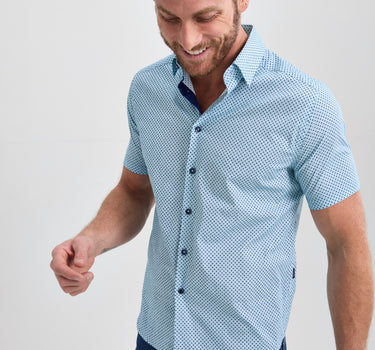 Light Blue Dot Short Sleeve Print Shirt