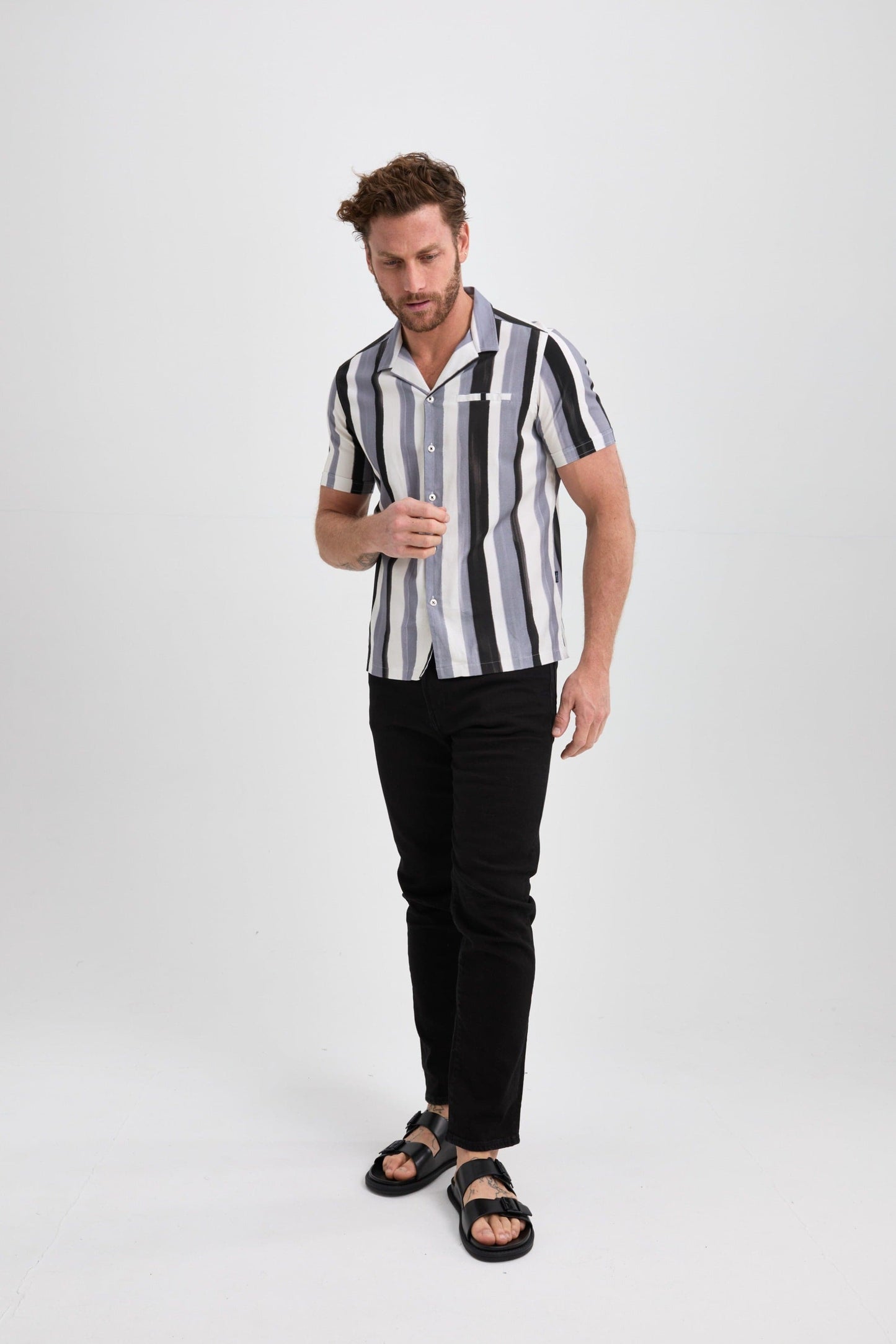 Black Stripped Resort Short Sleeve Shirt