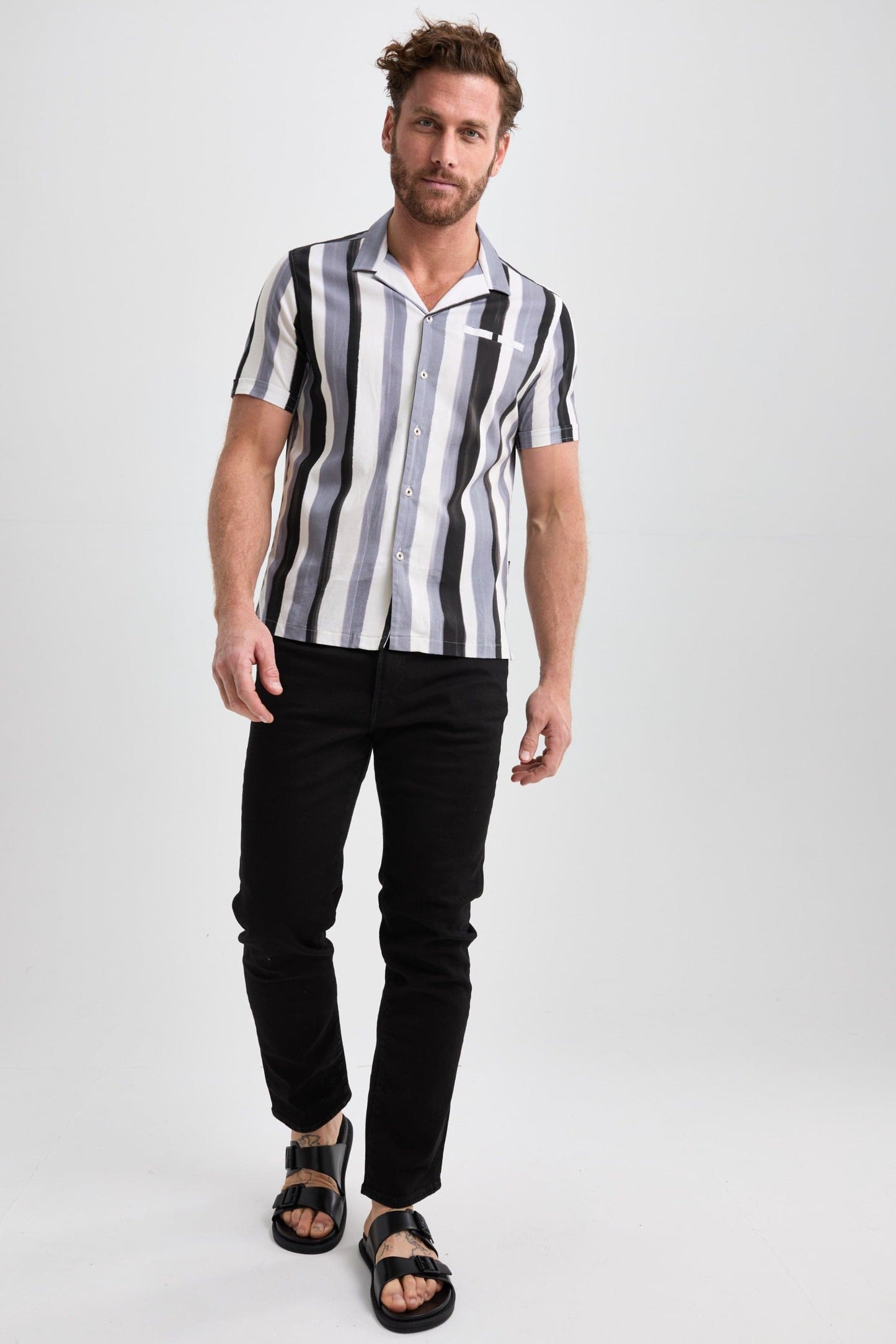 Black Stripped Resort Short Sleeve Shirt