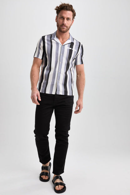 Black Stripped Resort Short Sleeve Shirt