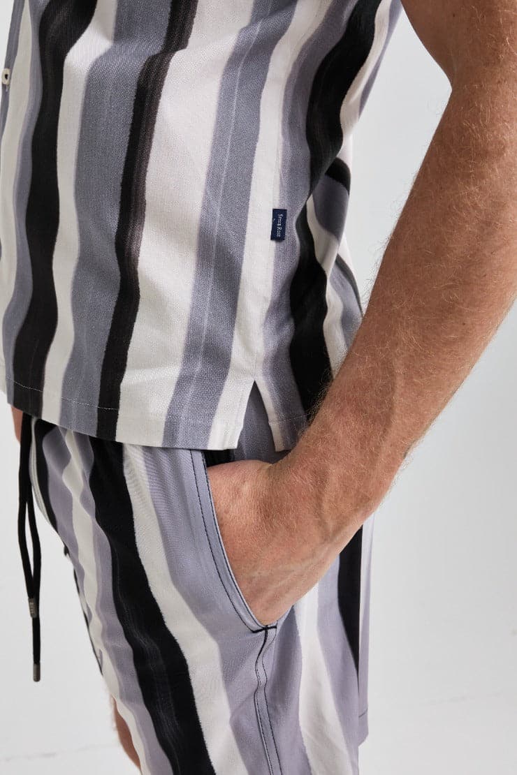 Black Stripped Resort Short Sleeve Shirt