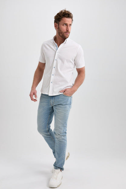 White Square Short Sleeve Print Shirt