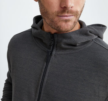 Black Jacquard Knit Zip Front Hoodie