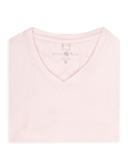 Light Pink V-Neck Modal T-Shirt-Stone Rose