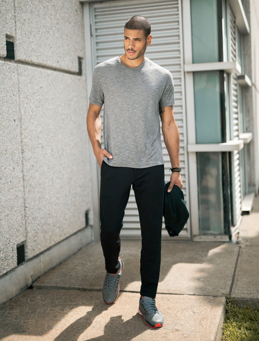 Grey Light Flame Knit V-Neck T-Shirt-Stone Rose