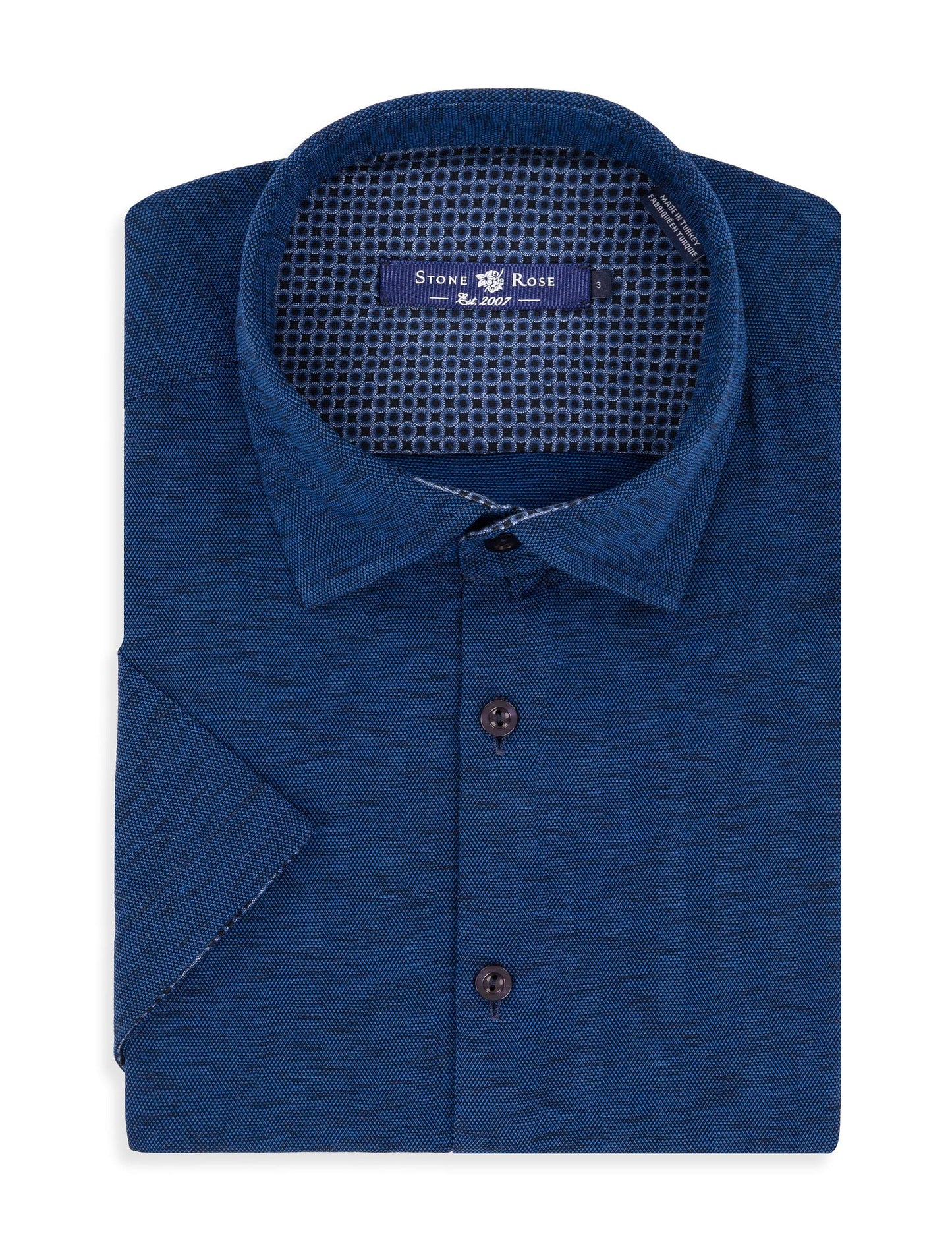 Navy Flame Knit Short Sleeve Shirt-Stone Rose