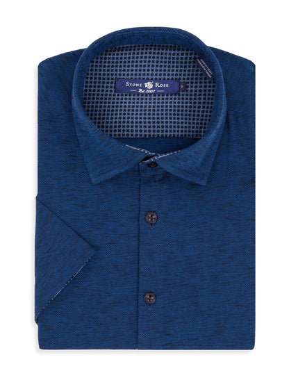 Navy Flame Knit Short Sleeve Shirt-Stone Rose