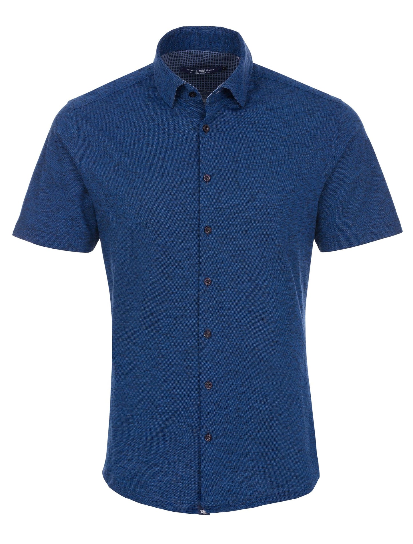 Navy Flame Knit Short Sleeve Shirt-Stone Rose