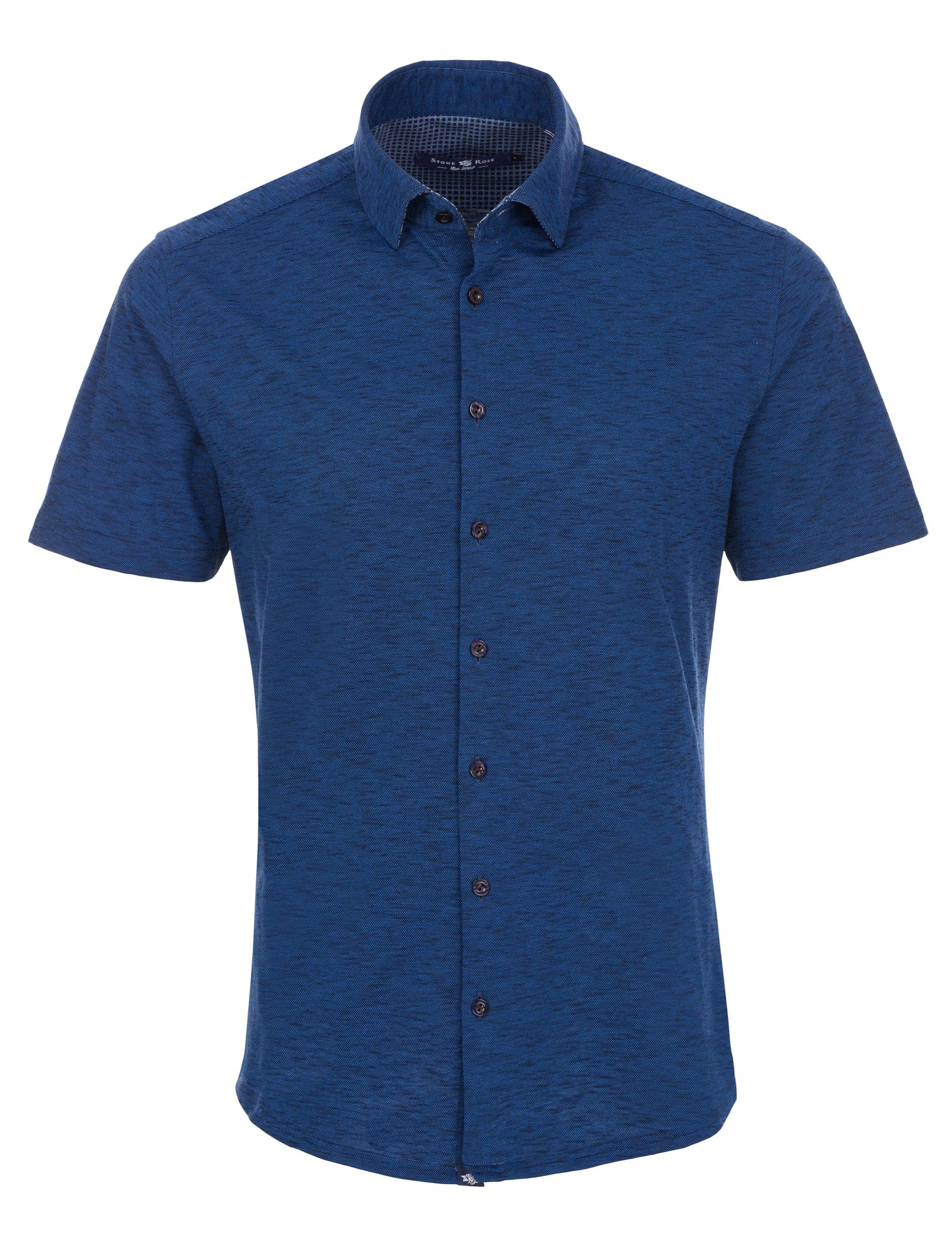 Navy Flame Knit Short Sleeve Shirt-Stone Rose