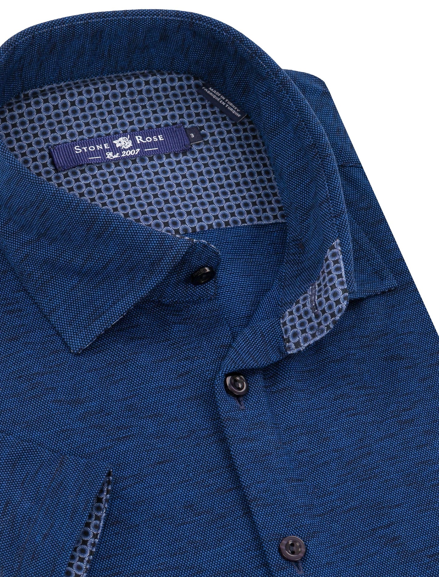 Navy Flame Knit Short Sleeve Shirt-Stone Rose