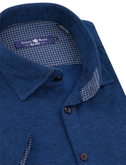 Navy Flame Knit Short Sleeve Shirt-Stone Rose