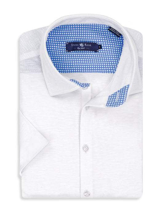 White Flame Knit Short Sleeve Shirt-Stone Rose